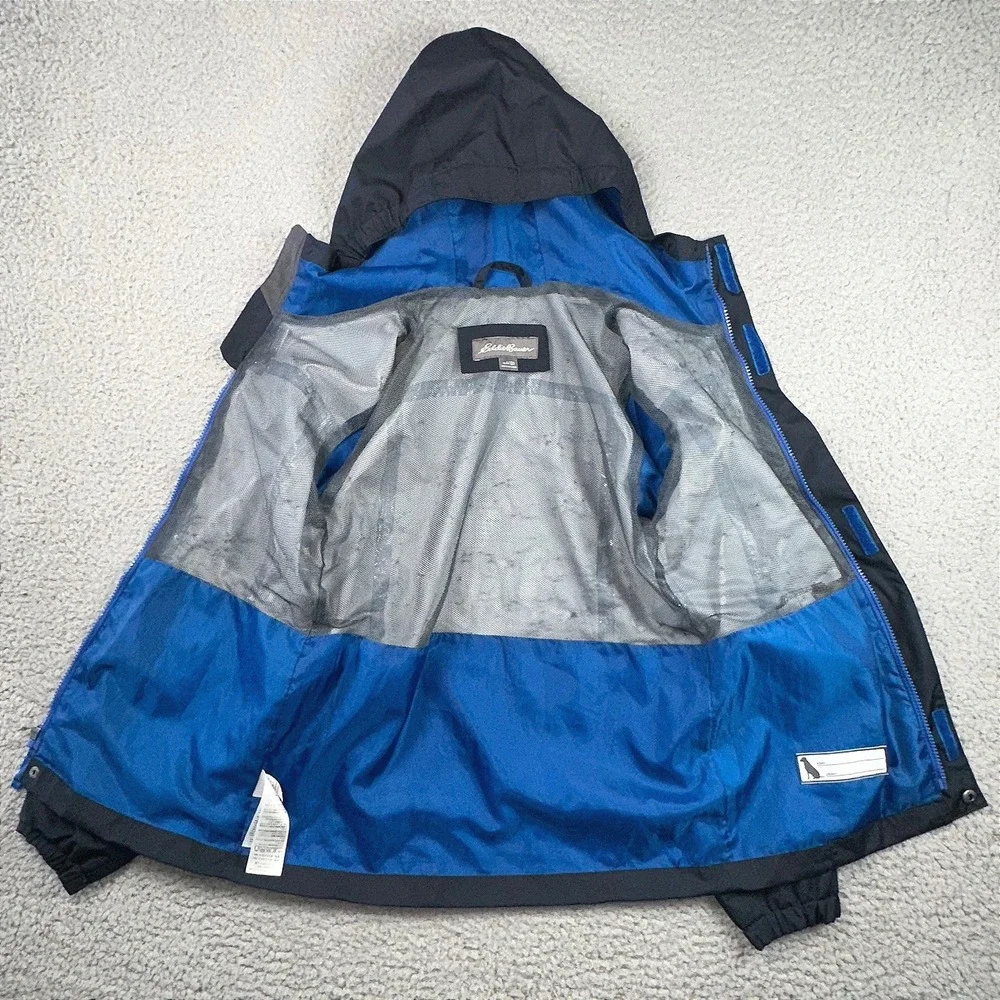 Eddie Bauer Watertight Rain Jacket Kid L 12 Navy Blue Hooded Lightweight Outdoor